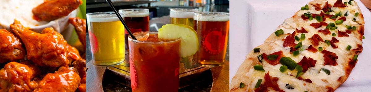 Bone-In Chicken Wings, Beer Flight and Bloody Mary, and Jalapeno Popper Flatbread at David Reay's in Onalaska, Wisconsin