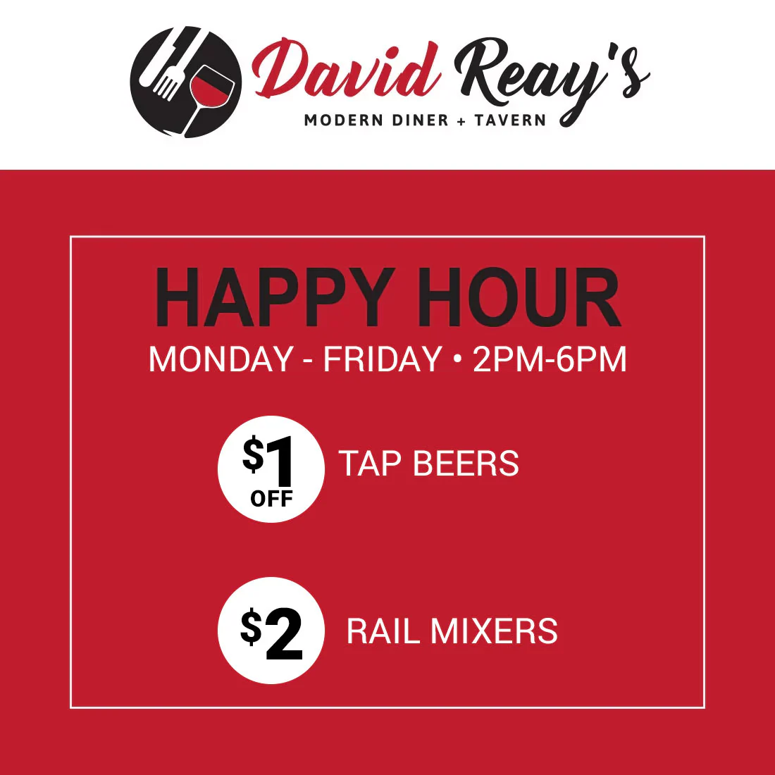 David Reay's happy hour information.